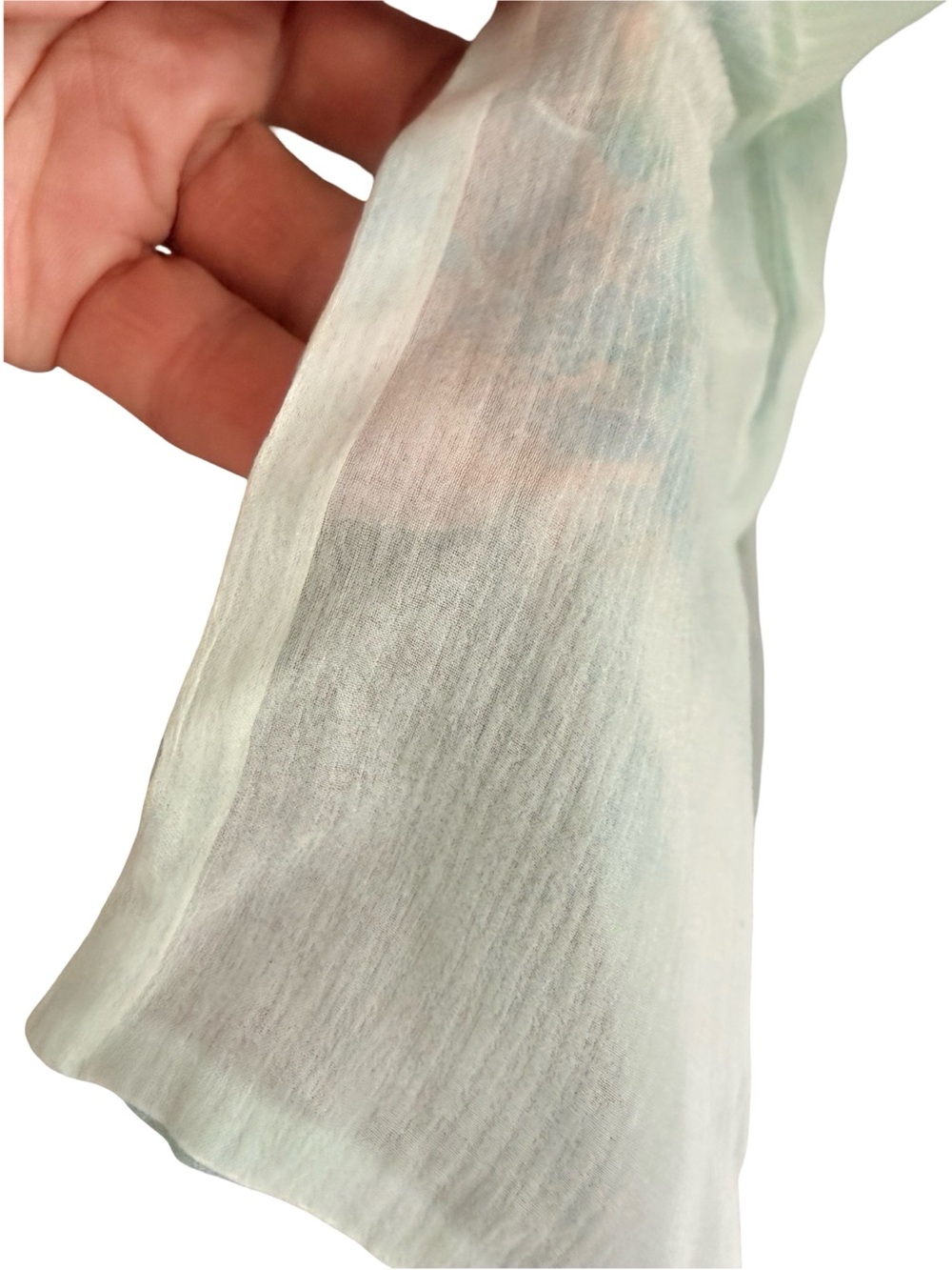 Vintage Silk Chiffon Scarf Teal Blue Mint Abstract Print 16x42 - Picture 3 of 5